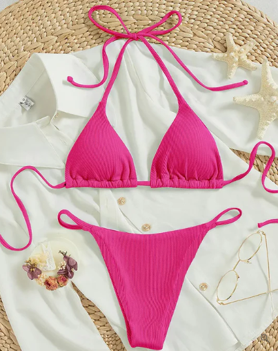 Antonella® | Niebieskie bikini z wysokim stanem i dekoltem w szpic