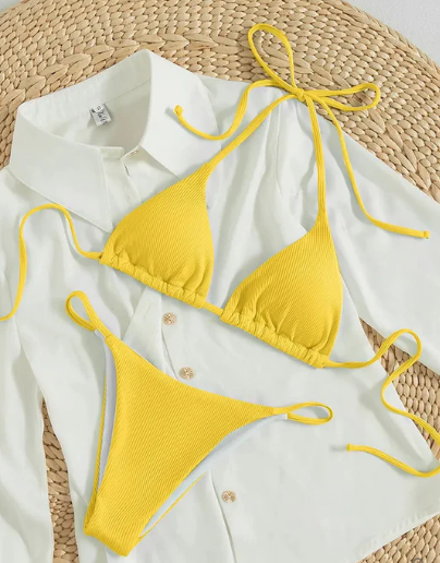 Antonella® | Niebieskie bikini z wysokim stanem i dekoltem w szpic