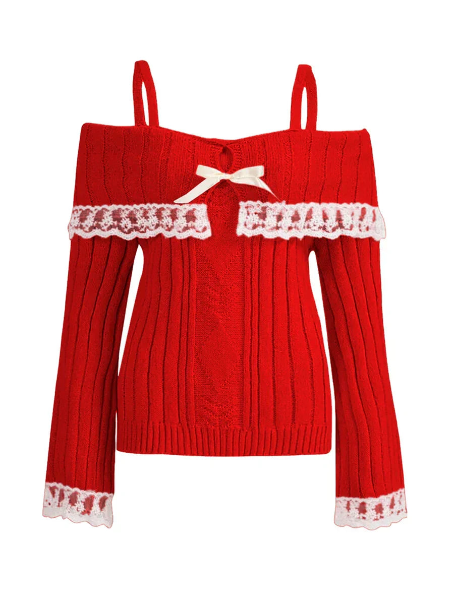 Sweter na ramiączkach z kokardą dla kobiet