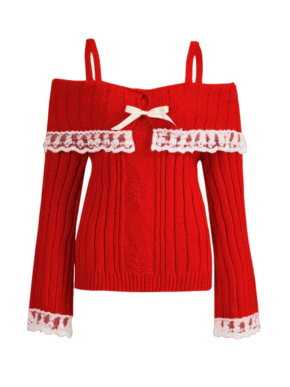 Sweter na ramiączkach z kokardą dla kobiet