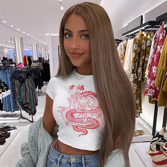Koszulka Celie Croptop | z motywem smoka w stylu retro