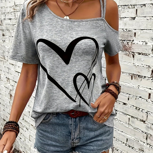 T-shirt - wzór w serca i zimne ramiona