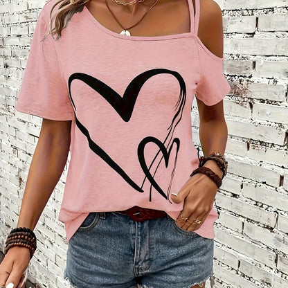 T-shirt - wzór w serca i zimne ramiona