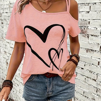 T-shirt - wzór w serca i zimne ramiona