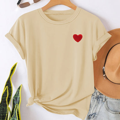 T-shirt - nadruk w kształcie serca i okrągły dekolt dla wygody