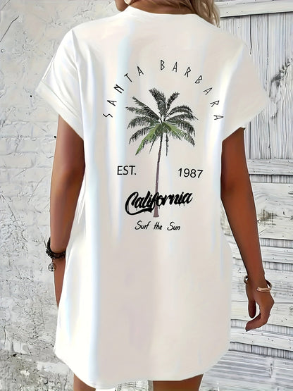 Sukienka T-shirt z nadrukiem drzewa palmowego, kieszeniami i wygodnym krojem