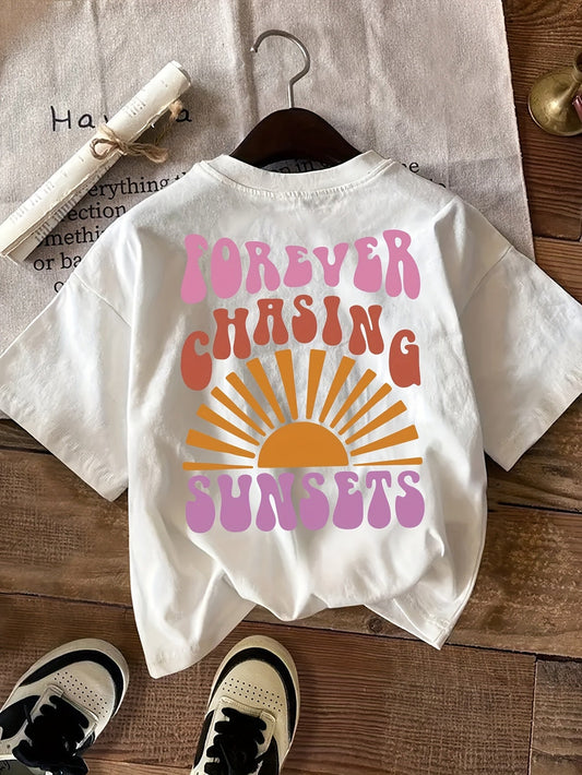 T-shirt z nadrukiem z kreskówki Y2K - okrągły dekolt i długi krój