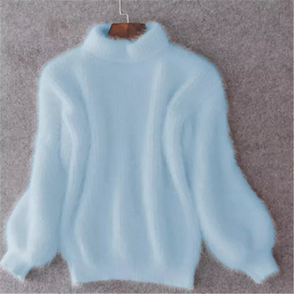 Taylor - luźny sweter z dzianiny w jednolitym kolorze - sweter z angory w stylu vintage