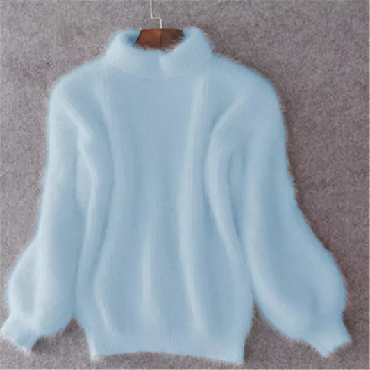 Taylor - luźny sweter z dzianiny w jednolitym kolorze - sweter z angory w stylu vintage