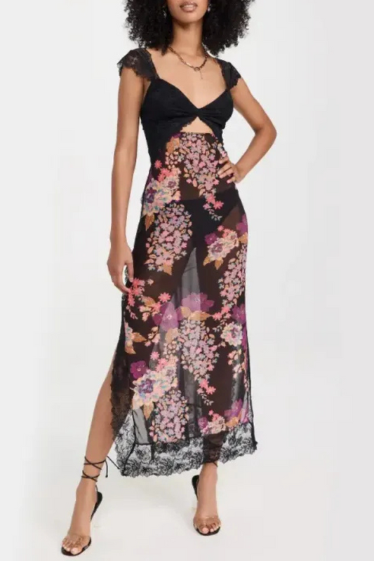 Vionette | Flowers V-neck Koronkowa sukienka na ramiączkach