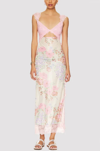 Vionette | Flowers V-neck Koronkowa sukienka na ramiączkach