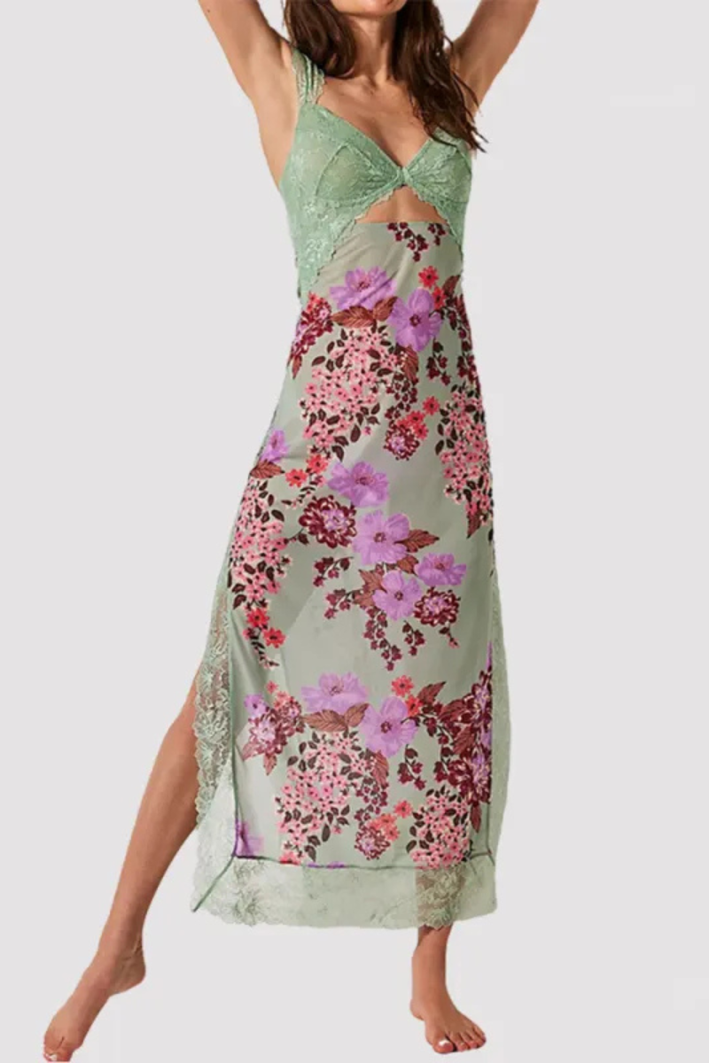 Vionette | Flowers V-neck Koronkowa sukienka na ramiączkach