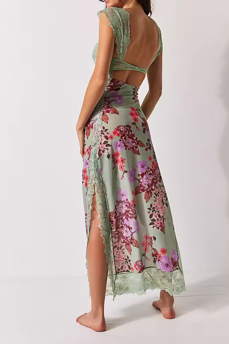 Vionette | Flowers V-neck Koronkowa sukienka na ramiączkach