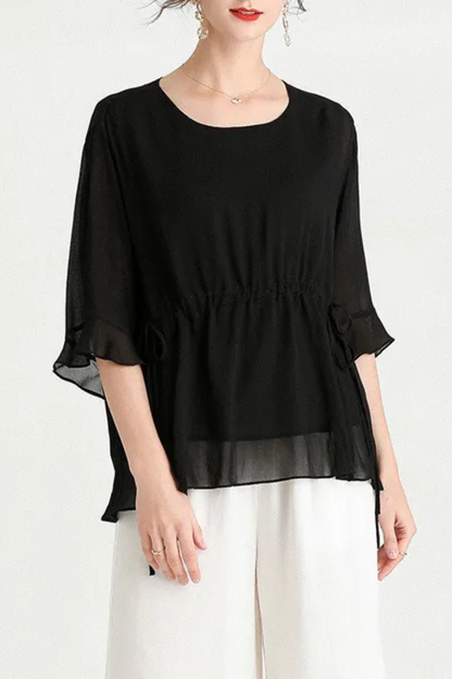 Zalani | Letnia jedwabna bluzka wyszczuplająca Plus Size z krótkim rękawem