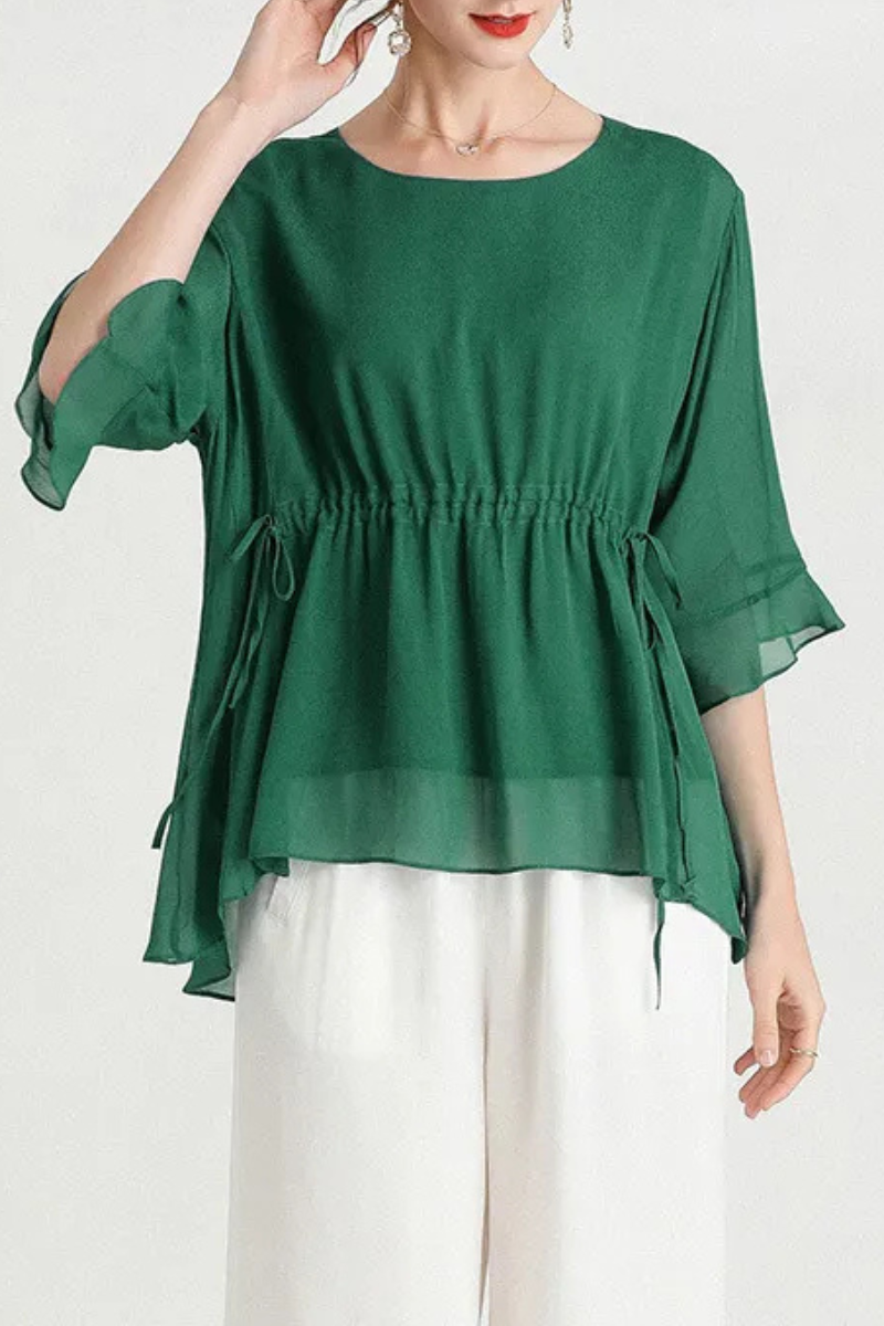 Zalani | Letnia jedwabna bluzka wyszczuplająca Plus Size z krótkim rękawem