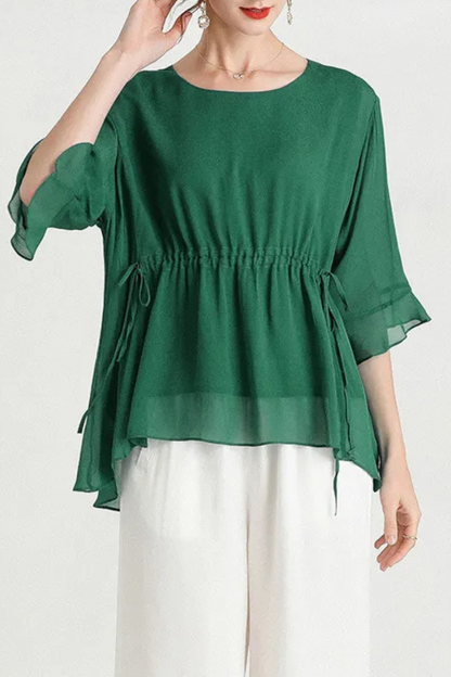 Zalani | Letnia jedwabna bluzka wyszczuplająca Plus Size z krótkim rękawem