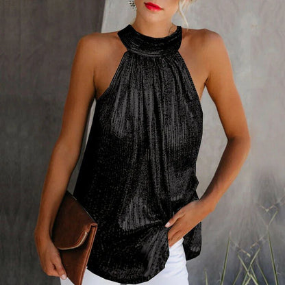 Sandra - metaliczny top z dekoltem dla kobiet - elegancki i nowoczesny