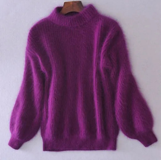 Taylor - luźny sweter z dzianiny w jednolitym kolorze - sweter z angory w stylu vintage