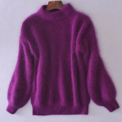 Taylor - luźny sweter z dzianiny w jednolitym kolorze - sweter z angory w stylu vintage
