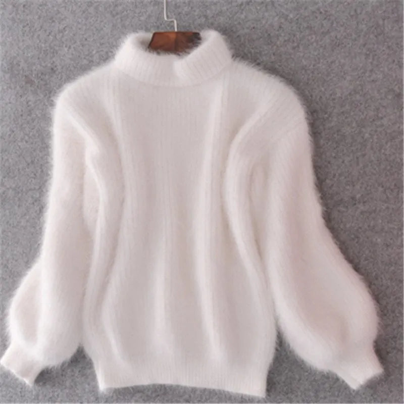 Taylor - luźny sweter z dzianiny w jednolitym kolorze - sweter z angory w stylu vintage