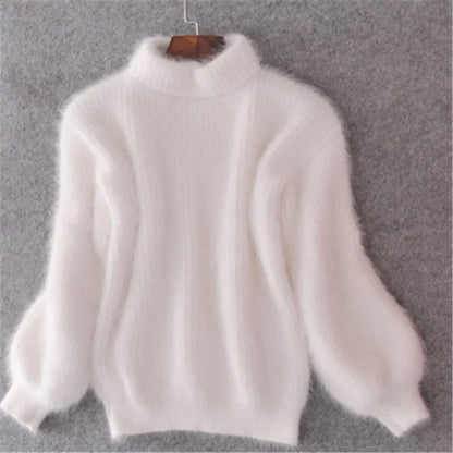 Taylor - luźny sweter z dzianiny w jednolitym kolorze - sweter z angory w stylu vintage