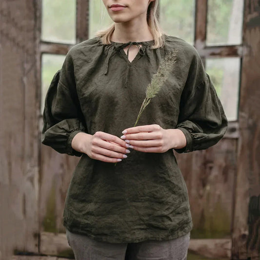 Jazmy - Lniana bluzka damska z długim rękawem