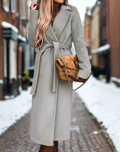Szykowny długi płaszcz z paskiem - miękki, lekki i elegancki dla kobiet
