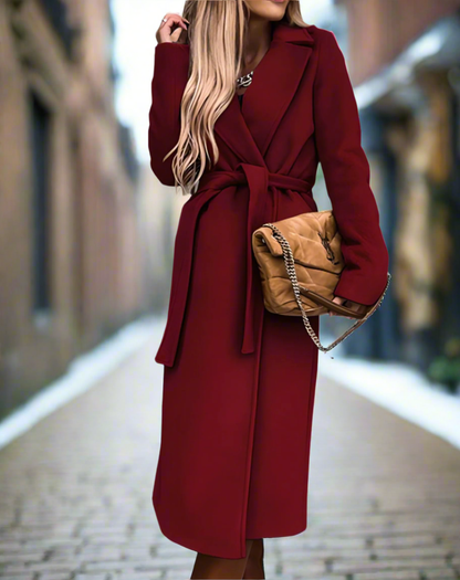 Szykowny długi płaszcz z paskiem - miękki, lekki i elegancki dla kobiet