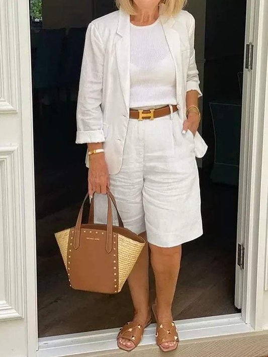 Zestaw damski - elegancka marynarka i szorty - stylowy - idealny na ciepłe dni