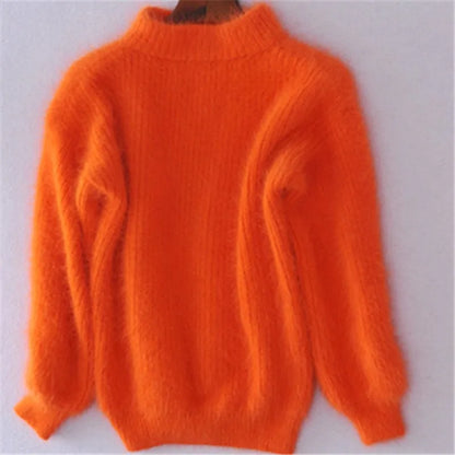 Taylor - luźny sweter z dzianiny w jednolitym kolorze - sweter z angory w stylu vintage