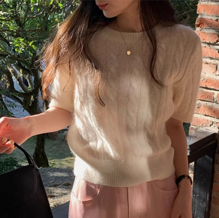 Sweter Racquel | Sznurkowy sweter z krótkim rękawem