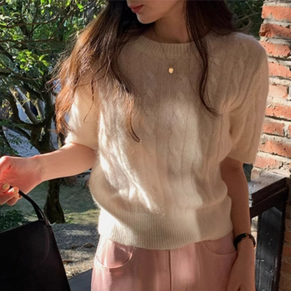 Sweter Racquel | Sznurkowy sweter z krótkim rękawem