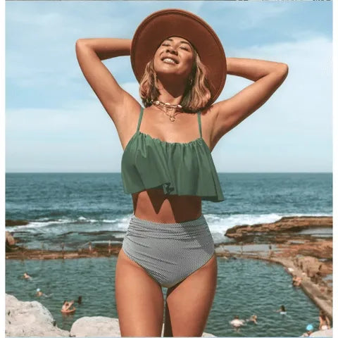 Bikini damskie - Kolekcja Ruffles - Figi z wysoką talią - Trwałe i wygodne - Idealne na lato