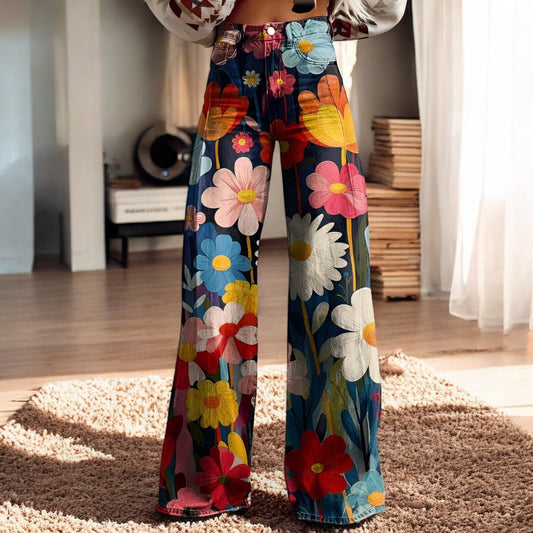 Luna | Szerokie spodnie z kwiatowym nadrukiem | Boho Chic | Miękki materiał