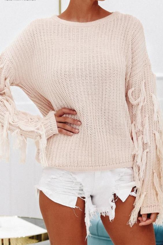 Sweter z frędzlami pod szyję dla kobiet