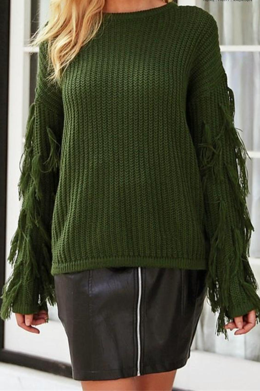 Sweter z frędzlami pod szyję dla kobiet