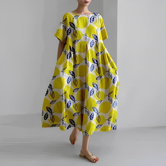 Sukienka boho z żółtym kwiatowym nadrukiem