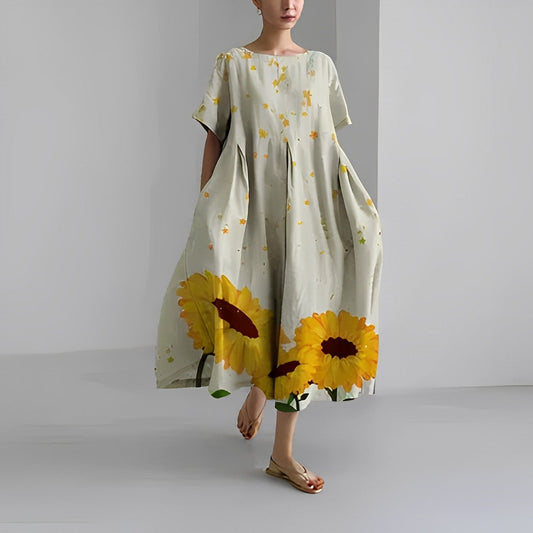 Sukienka w stylu boho z żółtym kwiatowym nadrukiem