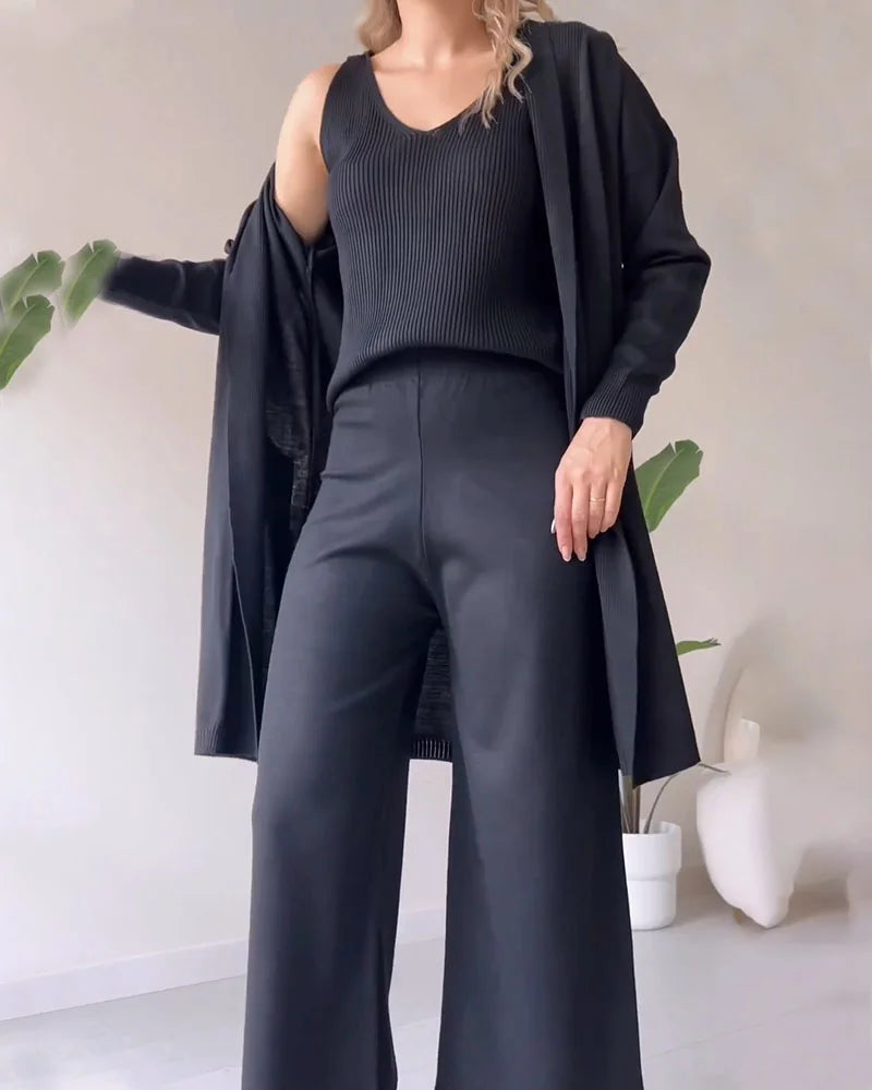 Erica - Elegancki 3-częściowy zestaw spodni z dzianiny dla kobiet