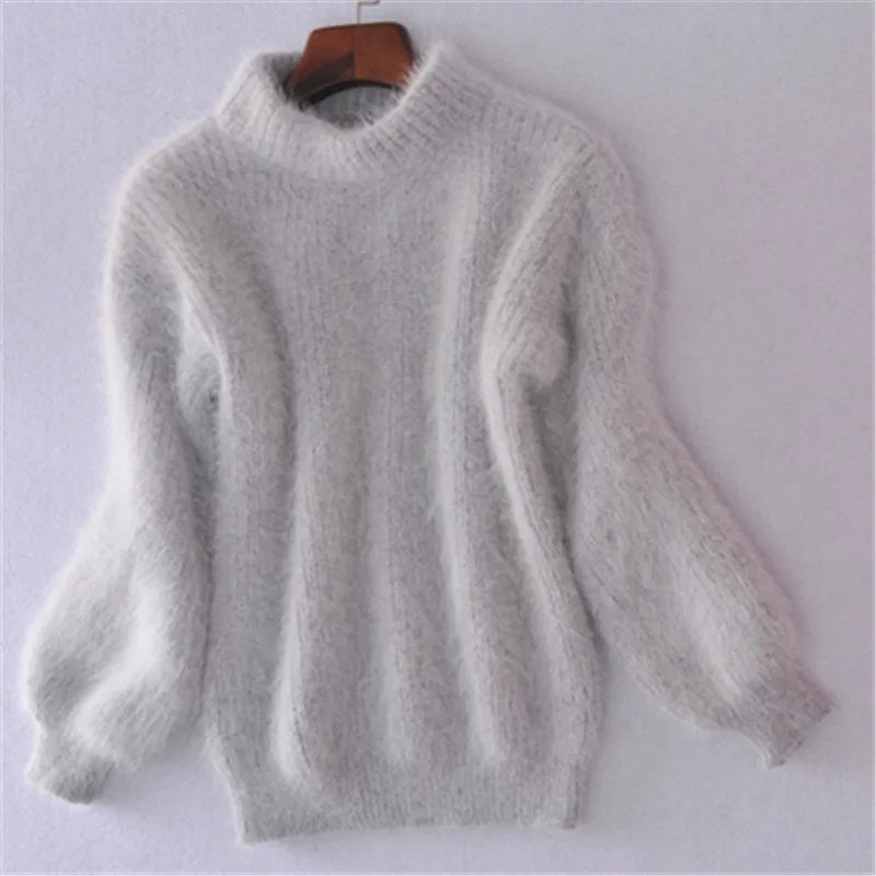 Taylor - luźny sweter z dzianiny w jednolitym kolorze - sweter z angory w stylu vintage