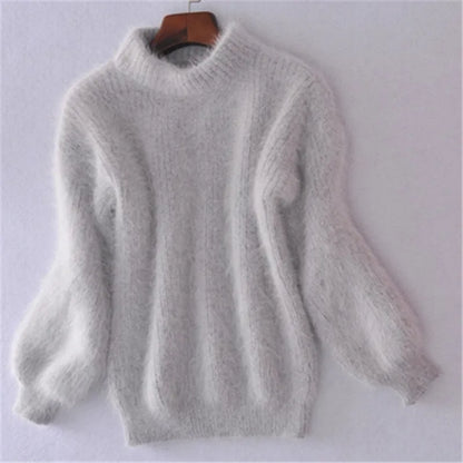 Taylor - luźny sweter z dzianiny w jednolitym kolorze - sweter z angory w stylu vintage