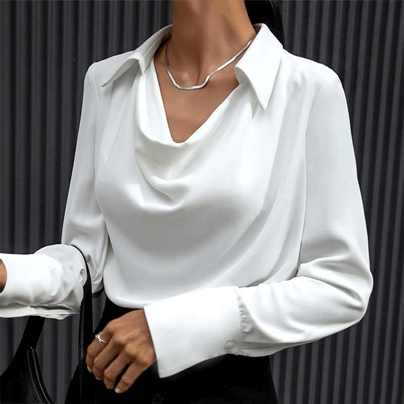 Bluzka - Dekolt w szpic - Satyna - Idealna na eleganckie okazje