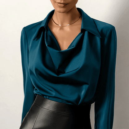 Bluzka - Dekolt w szpic - Satyna - Idealna na eleganckie okazje