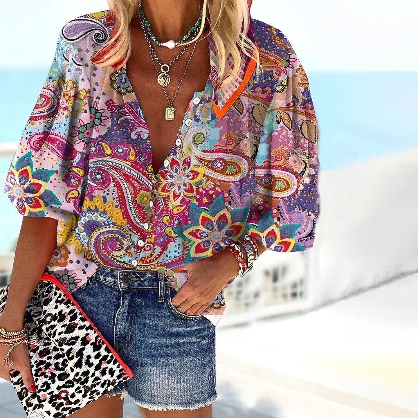 Cassie | Boho Chic Mandala Print Bluzka dla kobiet