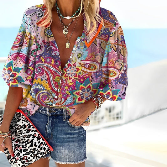 Cassie | Boho Chic Mandala Print Bluzka dla kobiet