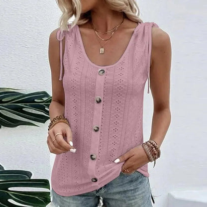 Stylowy damski top z guzikami i wycięciami