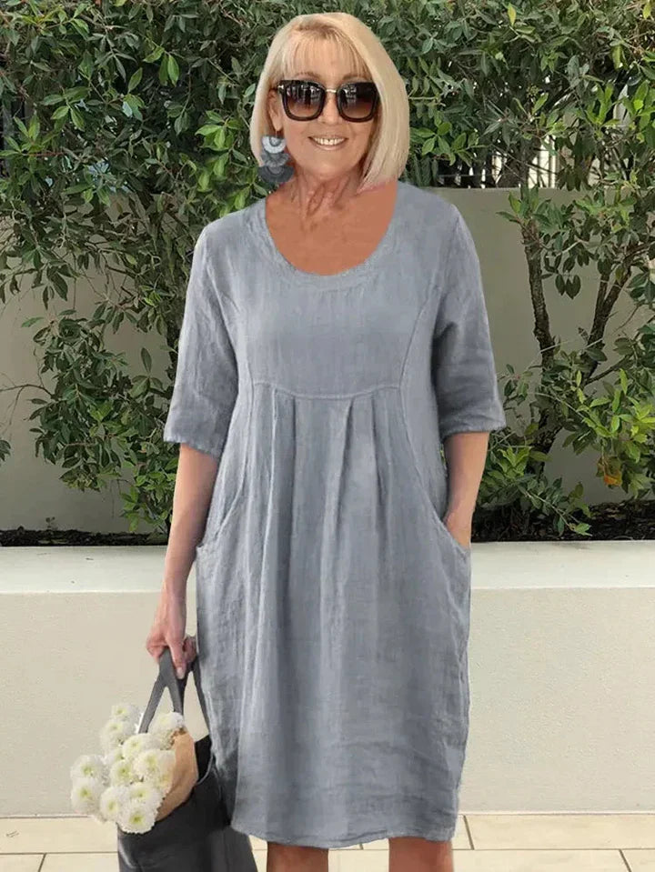 Luźna bawełniana sukienka z kieszenią