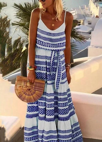 Sukienka w stylu boho bez ramiączek z geometrycznym nadrukiem i dekoltem w szpic