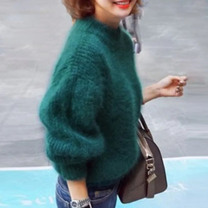 Taylor - luźny sweter z dzianiny w jednolitym kolorze - sweter z angory w stylu vintage