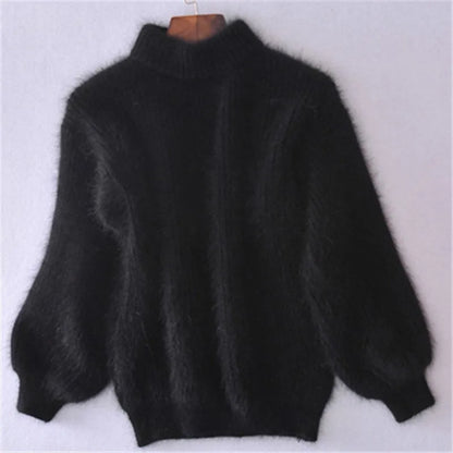 Taylor - luźny sweter z dzianiny w jednolitym kolorze - sweter z angory w stylu vintage